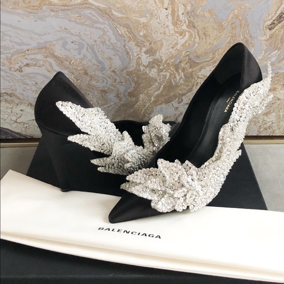 New Balenciaga Talin Slash Crystal BlackPump Heels - Picture 8 of 8